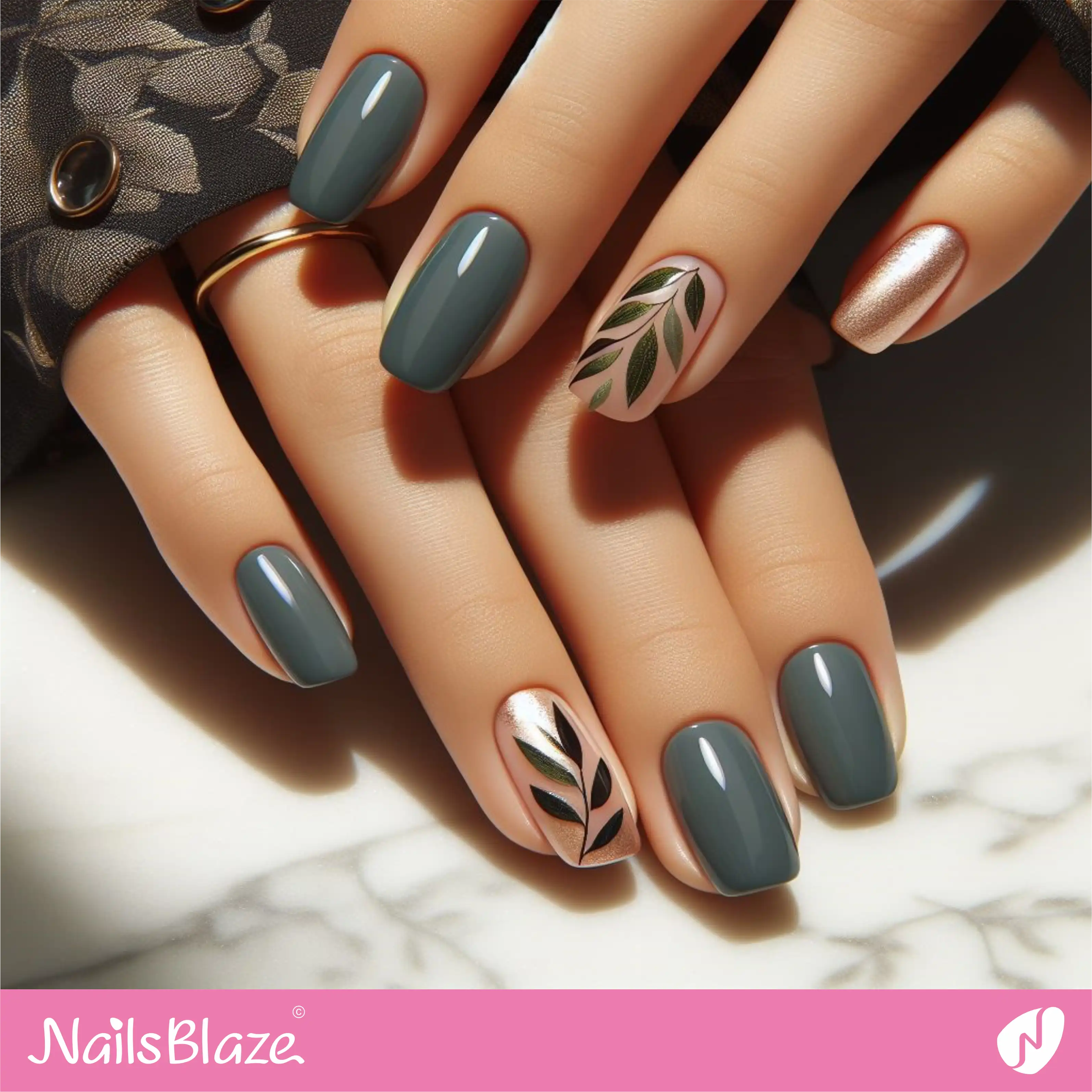 Simple Olive Leaves Nails | Nature-inspired Nails - NB1616